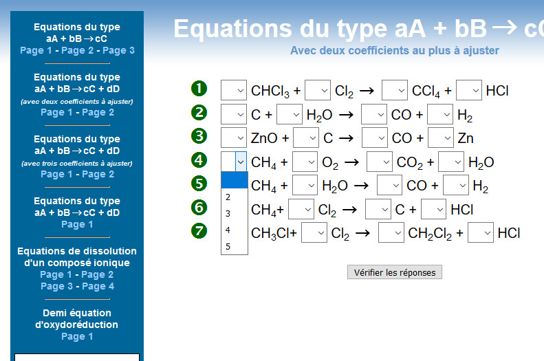 équations chimiques